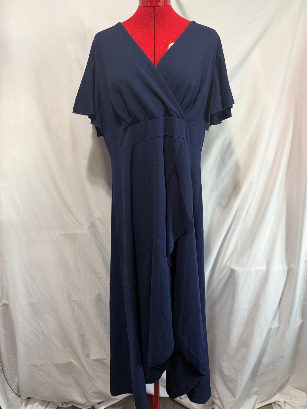 Elegant Navy Wrap-Style Midi Dress
